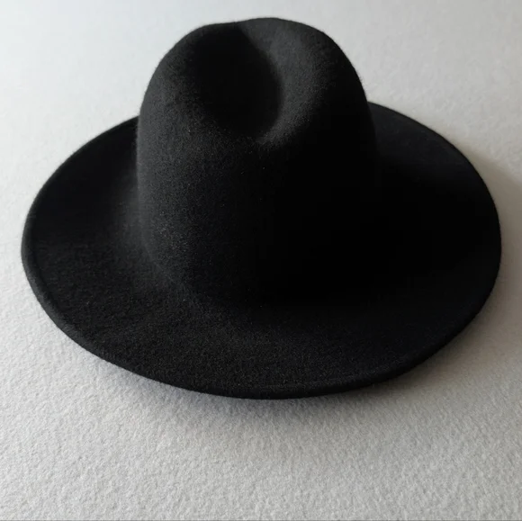Zara Women's 100% Wool Felt Wide Brim Fedora Classic Hat Black Sz S - Picture 3 of 7
